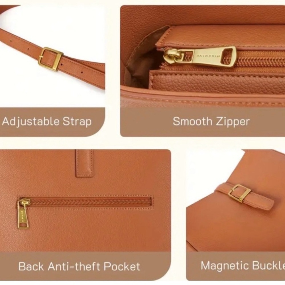 Elegant Tan Vegan LeatherShoulder Bag New - Picture 3 of 3